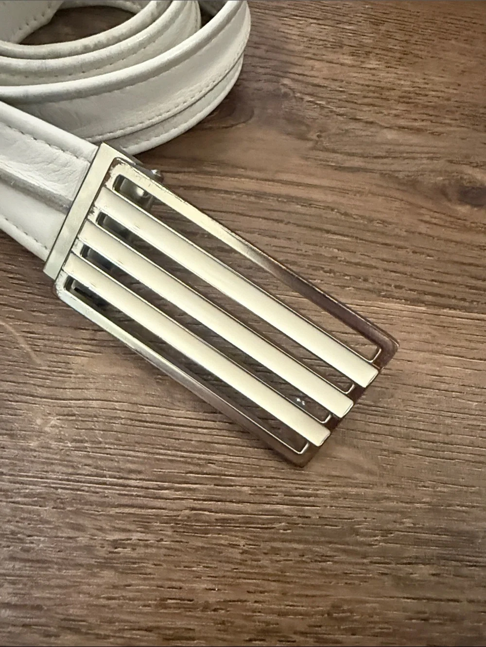 Adidas Yohji Yamamoto Y-3 White Leather Belt Brushed Silver Bar Buckle Medium